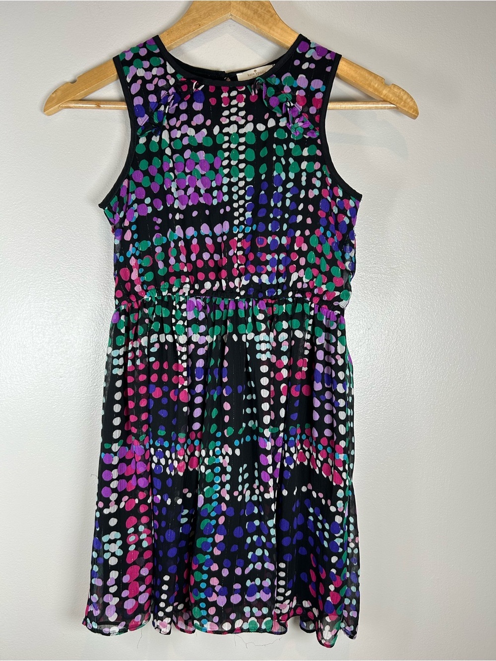 Kate Spade Girls' Dotty Ruffle Sleeveless Black Multicolor Dot Print Dress